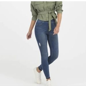 Spanx Distressed Ankle Skinny Jeans Pull On Blue size Large